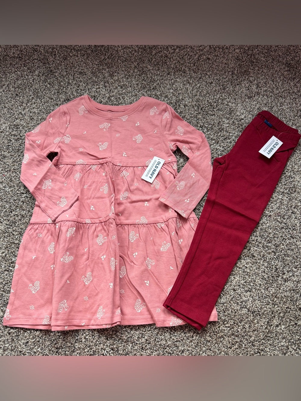Old Navy Pink Tiered Heart Dress with Maroon Leggings